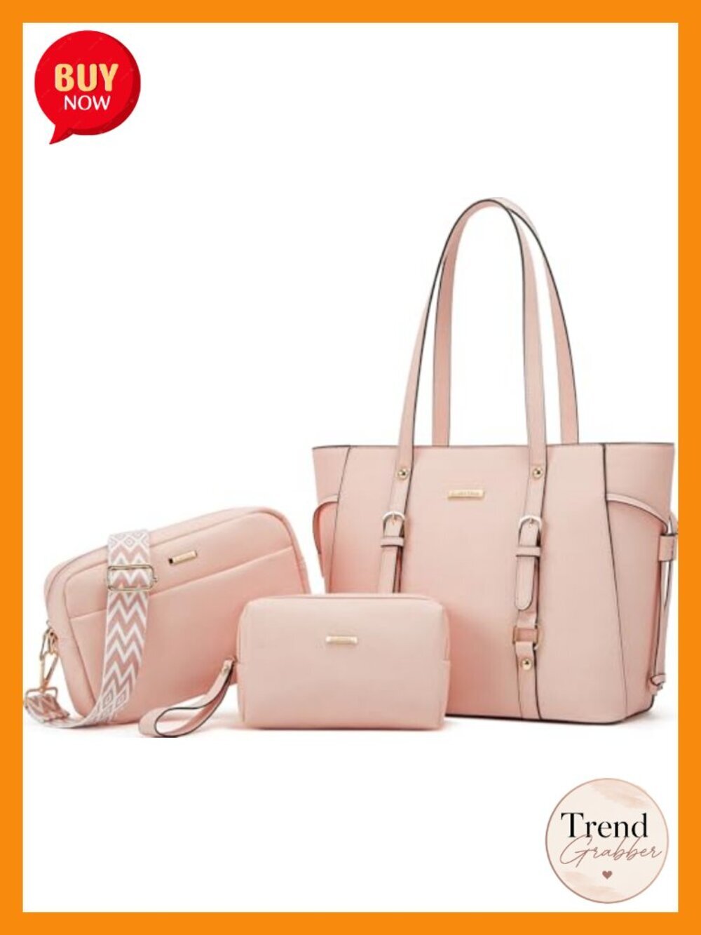 Synthetic Leather Tote Satchel Set with Shoulder Strap